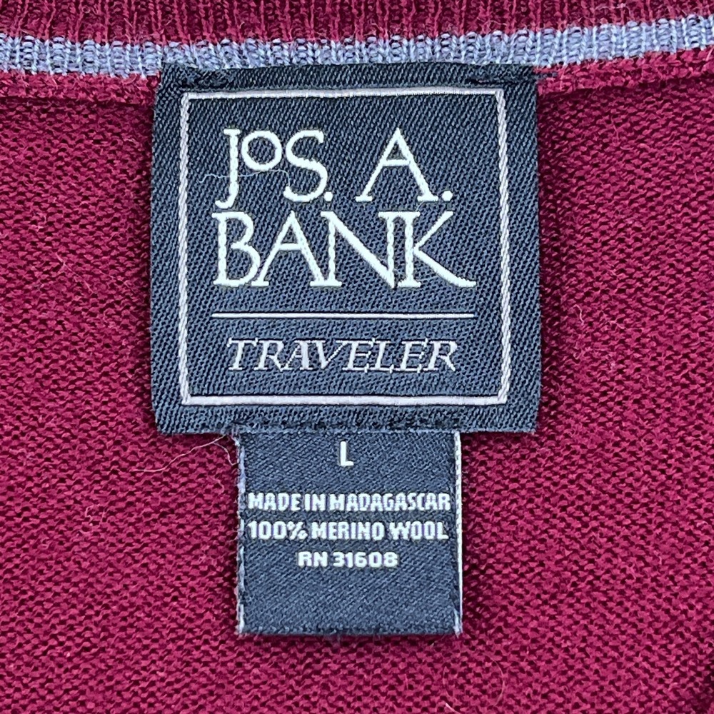 Jos A Bank Executive Collection Sweater L Red 100% Wool‎ Knit V-Neck Pullover - Picture 3 of 10